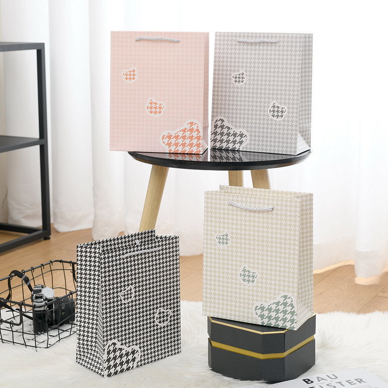 工厂直销千鸟格礼品袋纸袋服装饰品购物袋现货格子纸袋送礼礼物袋