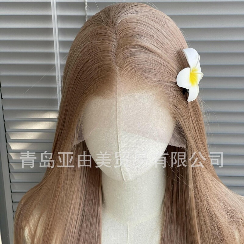 YY wig rose with milk tea gold powder front lace long net red wig big lace fluffy free points