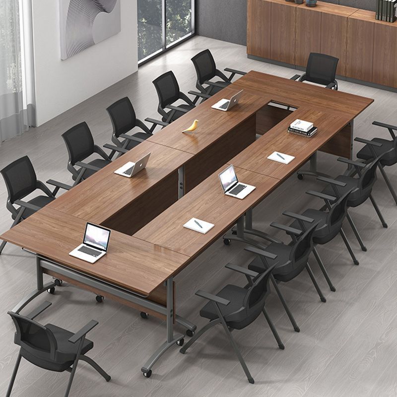 Movable and Foldable Conference Table, Institutional Study Table, Combination Folding Long Table with Wheels, Double-Person Desk, Office Desk