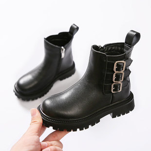 Girls' Boots 2025 Spring Autumn and Winter New Cotton Black Children's Martin Boots Middle and Big Children's fleece-lined Chimney Ankle Boots