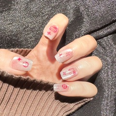 2024新款手工穿戴甲卡通凱蒂貓粉色晶石爆閃甜酷手繪短款分碼成品