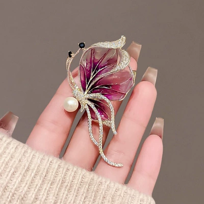 Retro Enamel Butterfly Brooch, High-End Luxury Gift, Exquisite Fashion Cheongsam Brooch, Corsage, Clothing Accessories (Yaxa sancaqları) - purple