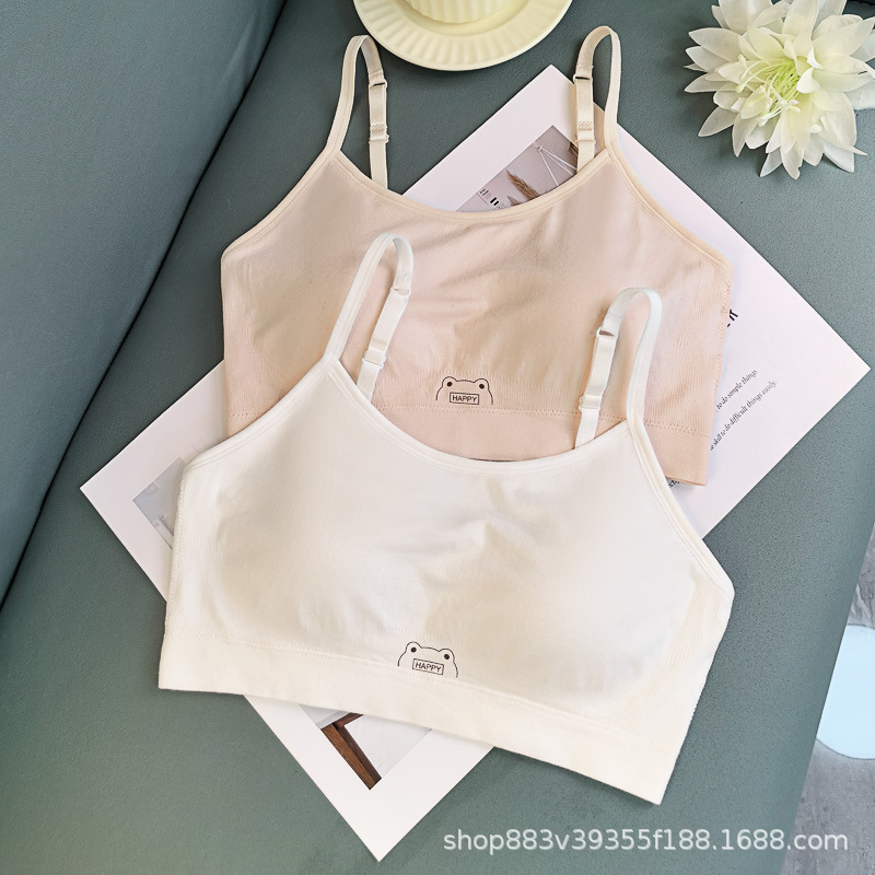 Seamless Fixed Cup Breast-Wrapped Girl's Tube Top Intimates for Junior High School Students Sports Adjustable Shoulder Straps Anti-Bump Intimates Vest