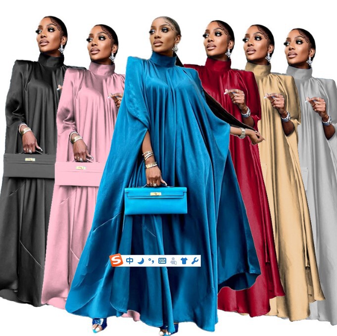 2023 European and American Foreign Trade Southeast Asian Women's High-Neck Loose-Fitting Long Gown Satin Dress European and American Women's Fashion