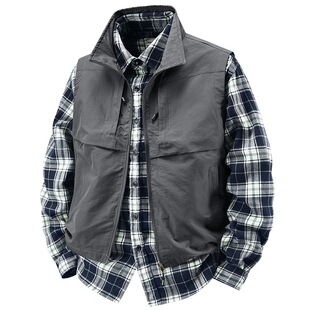 Cross-Border Wholesale Cross-Border Orders, Summer Outdoor Leisure Men's Vest Multi-Pocket Waistcoat Stand Collar Photography