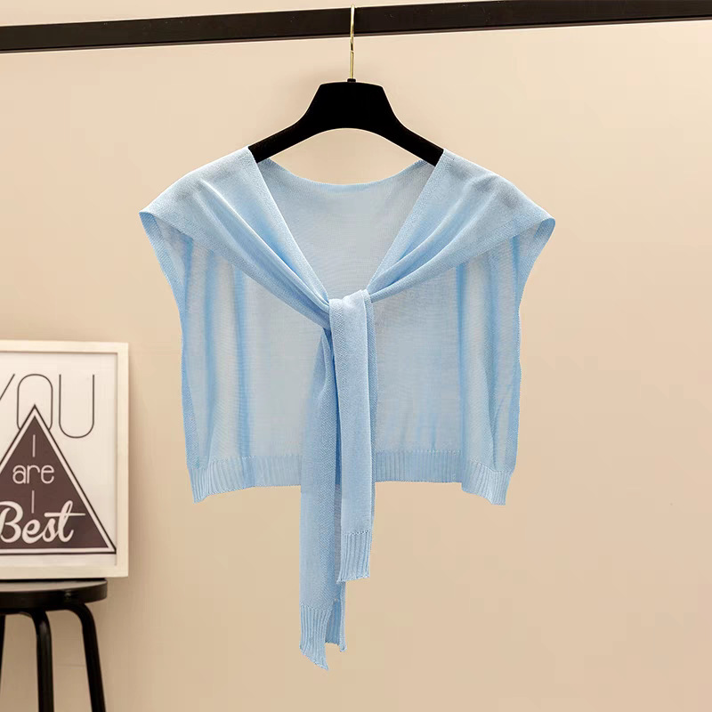 2025 New Solid Color Shawl for Women, Summer Thin Knitted Sun Protection Shawl Paired with Neck-Protecting Sweater Shirt and Vest