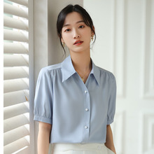 官图【原版面料 三标齐】春夏新款蓝色短袖衬衫女时尚正装通勤衬