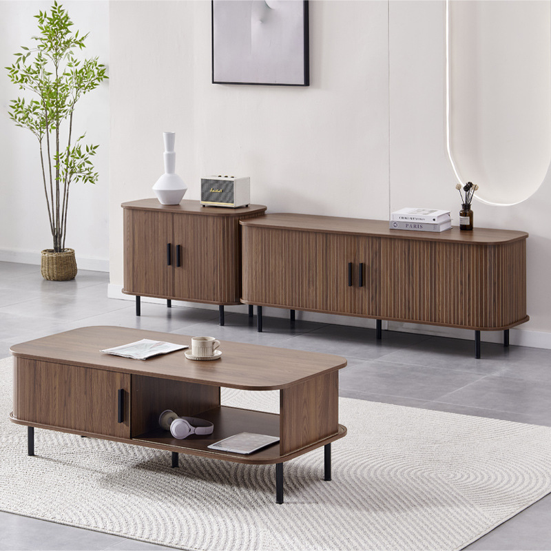 Cross-Border Amazon Tv Cabinet Coffee Table Side Table Small Apartment Floor Cabinet Living Room Storage Cabinet Japanese Audio-Visual Cabinet Retro Beauty