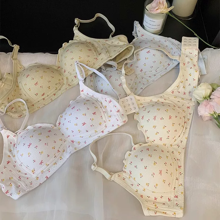 Supporting underwear, summer thin wireless bra, floral print