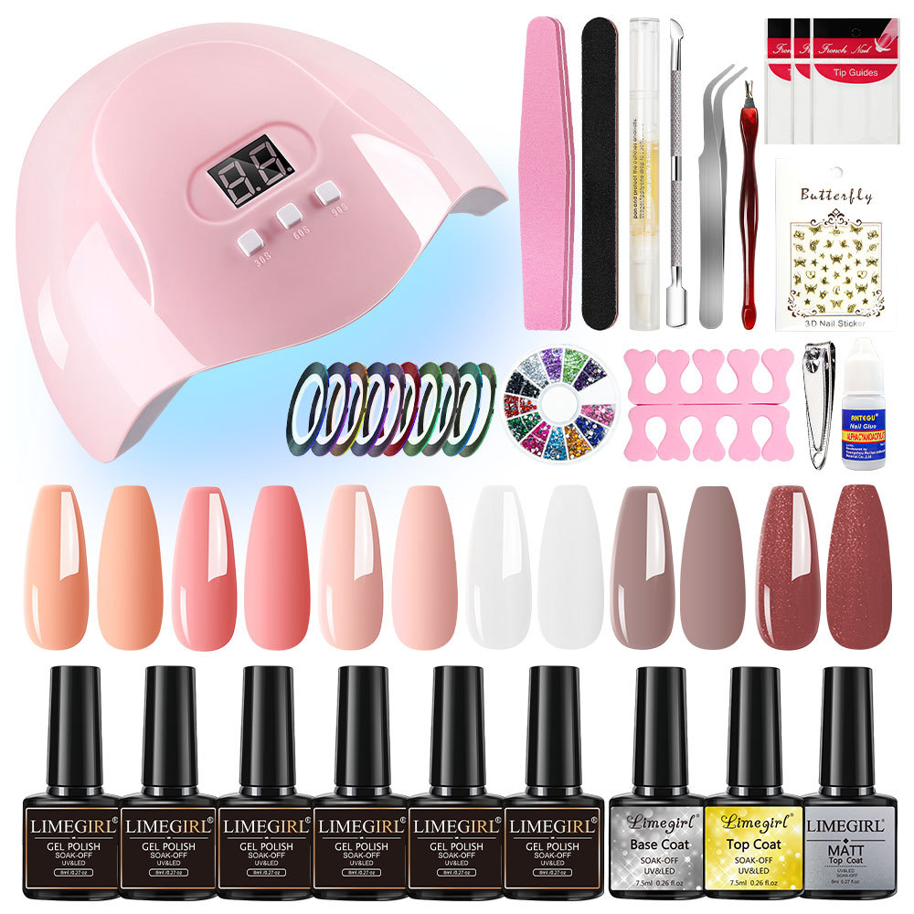 Set de manicura transfronterizo con esmalte de uñas, molde para uñas, pincel, lámpara de manicura, herramienta de pulido y esmeriladora.