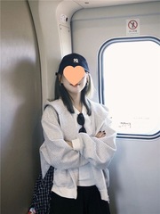 小狗刺绣秋冬新款韩系氛围感宽松条纹开衫连帽卫衣女休闲长袖外套