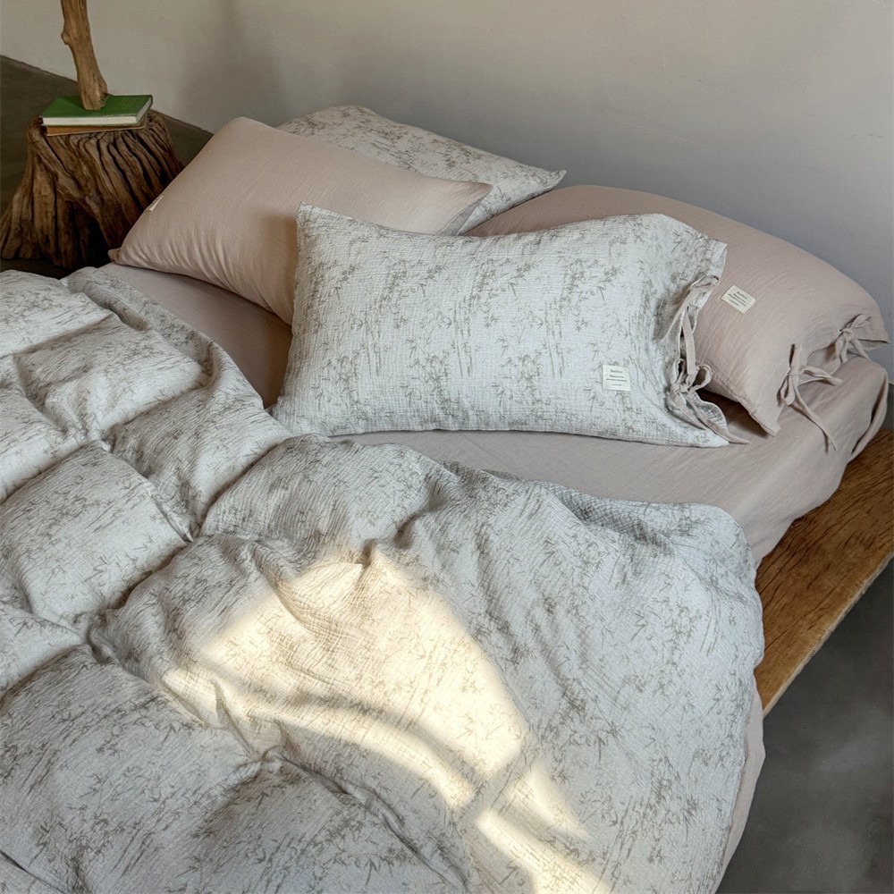 Completo letto quattro pezzi in cotone garza morbida stile retrò_voghion.com
