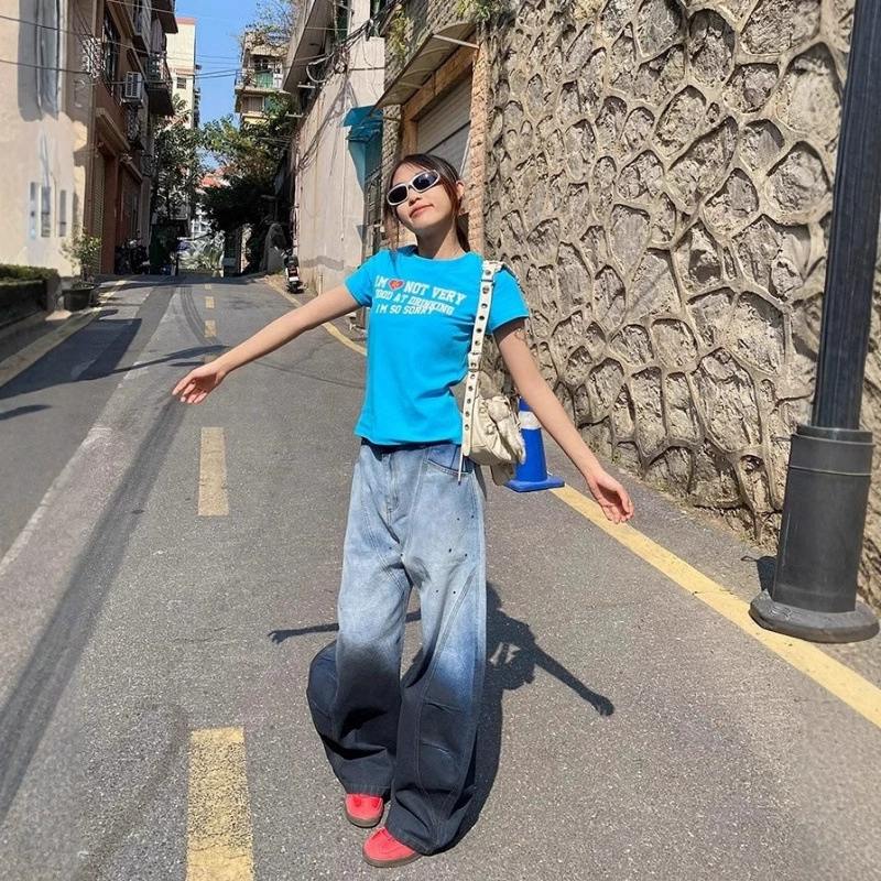 Retro three dimensional jeans, trousers, American style, oversize