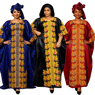跨境外贸南非PlusSize连衣裙非洲速卖通女装Embroidery长袍头巾