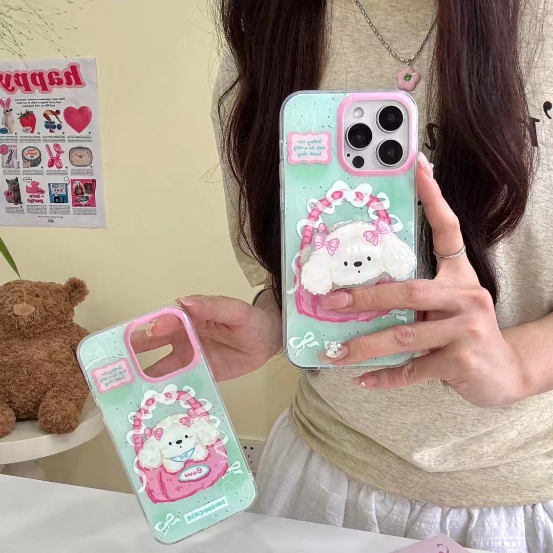 Perro de pelo rizado verde Apple 15promax brillante 15pro/14 funda protectora nueva funda para teléfono 15pro 13p