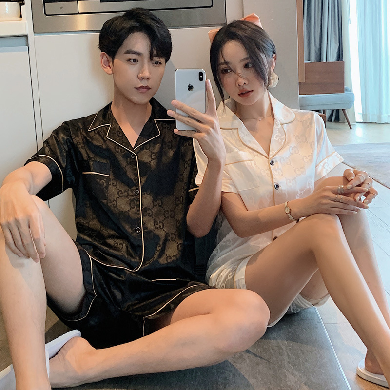 Pijamas de mujer de verano de seda de hielo de manga corta delgada de seda real de alto grado pata de gallo desgaste del hogar traje de hombre