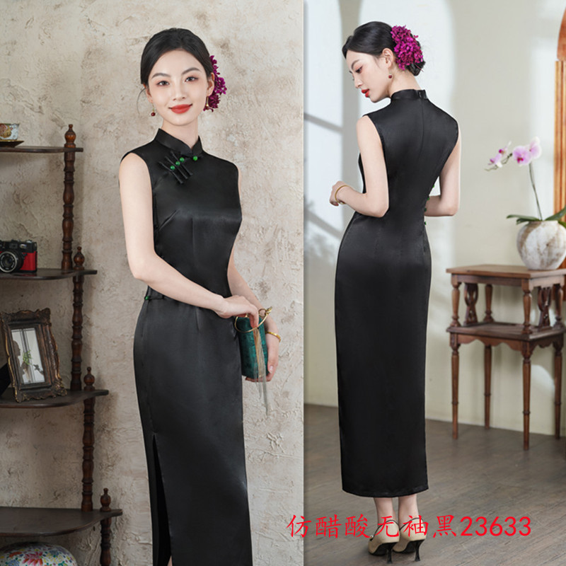 Black long summer retro cheongsam sleevless