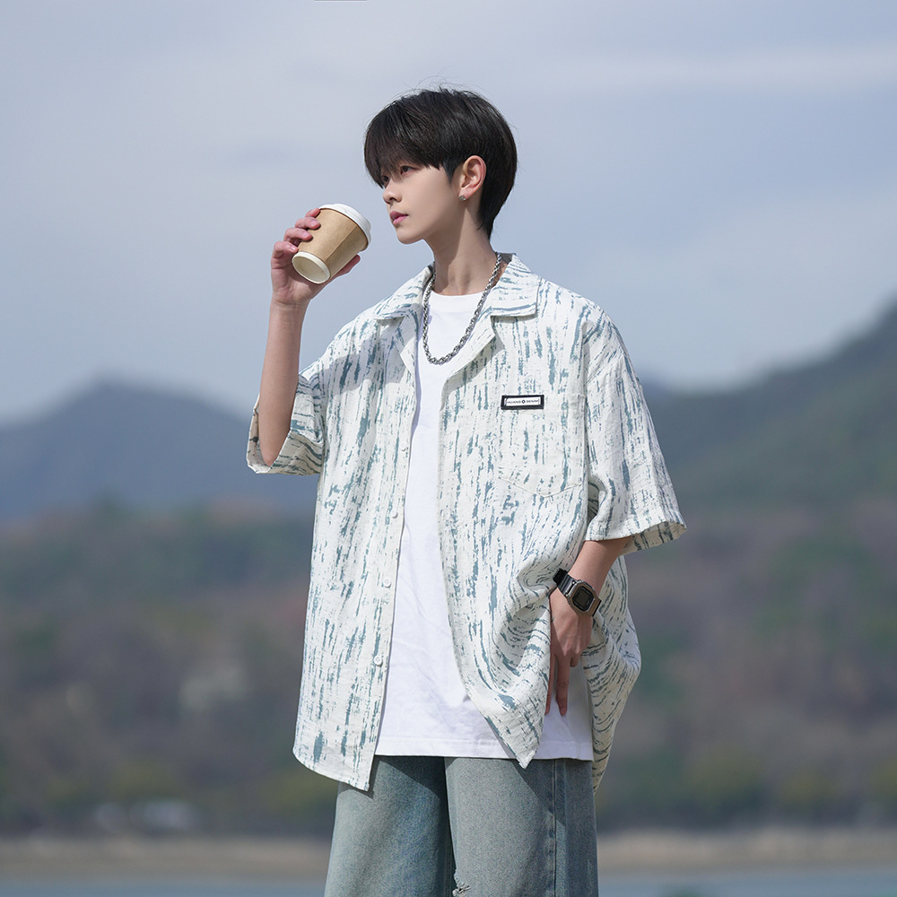 Summer Shirt Short-Sleeved Men's 2025 New High-End Loose Top Heavyweight Youth Casual Half-Sleeved Shirt for Men