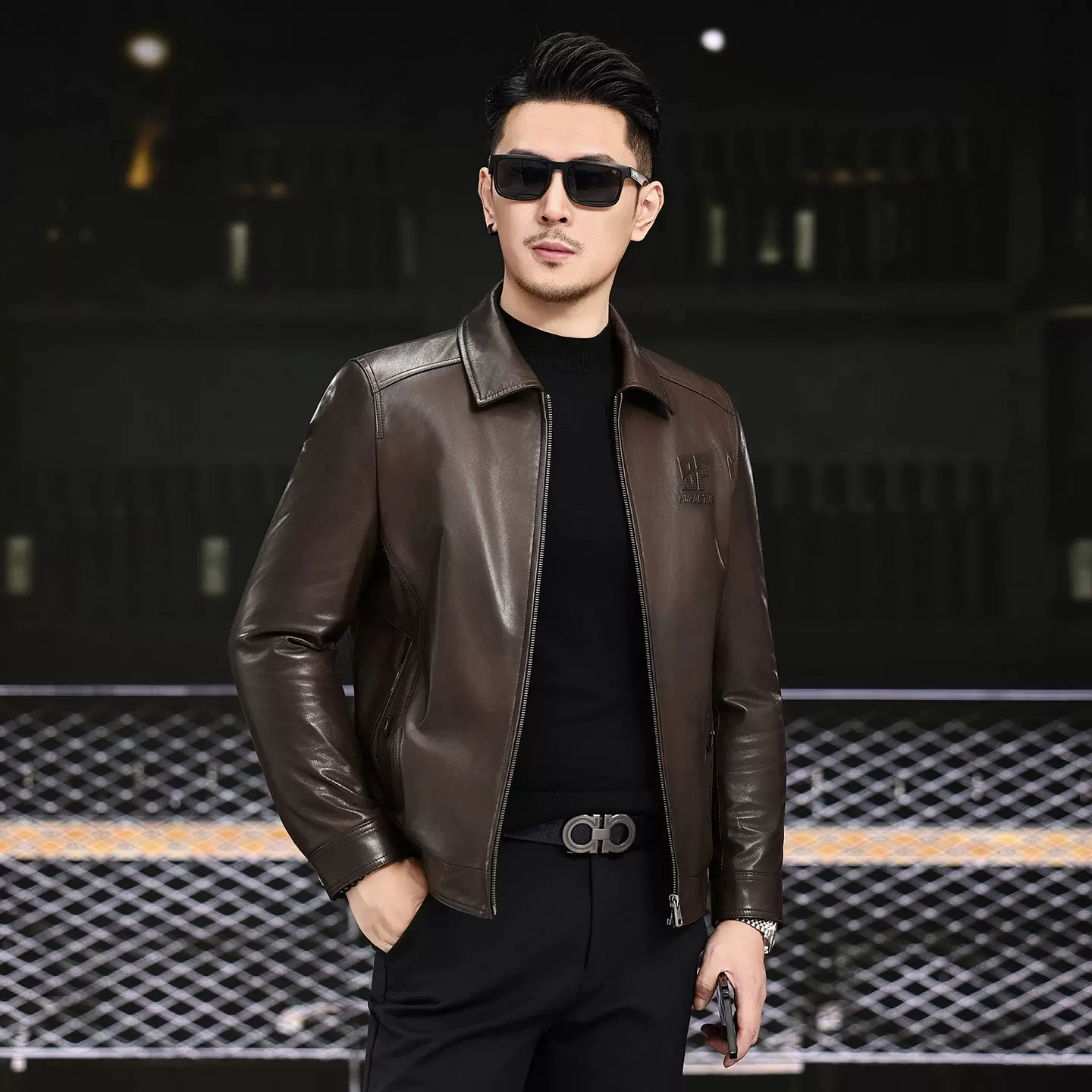 新款休闲翻领山羊皮皮衣男士真皮海宁机车服皮夹克短款男装厚外套