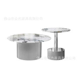 意式极简大象白大理石茶几客厅家用设计师新款高级感圆形组合茶几