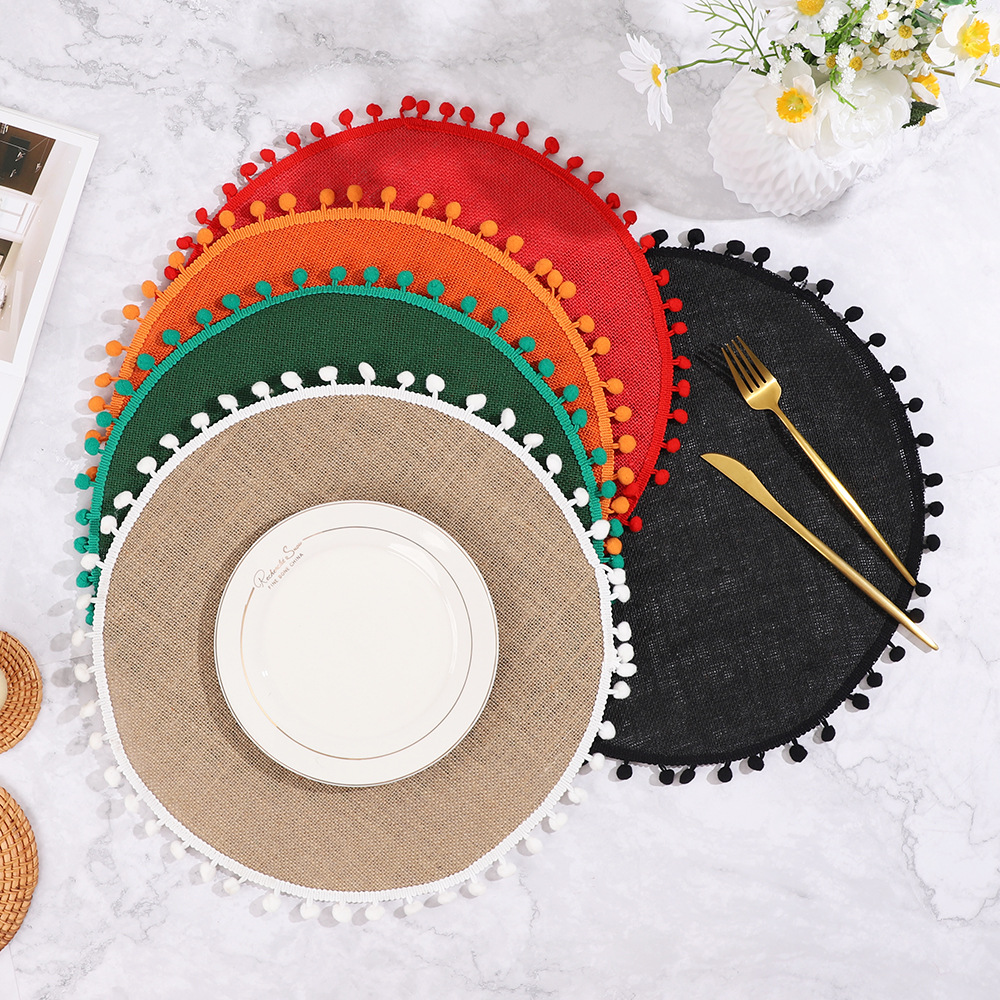 Navidad color transfronterizo mesa de comedor esteras de decoración de material yute esteras de comedor occidentales pueden ser redondas