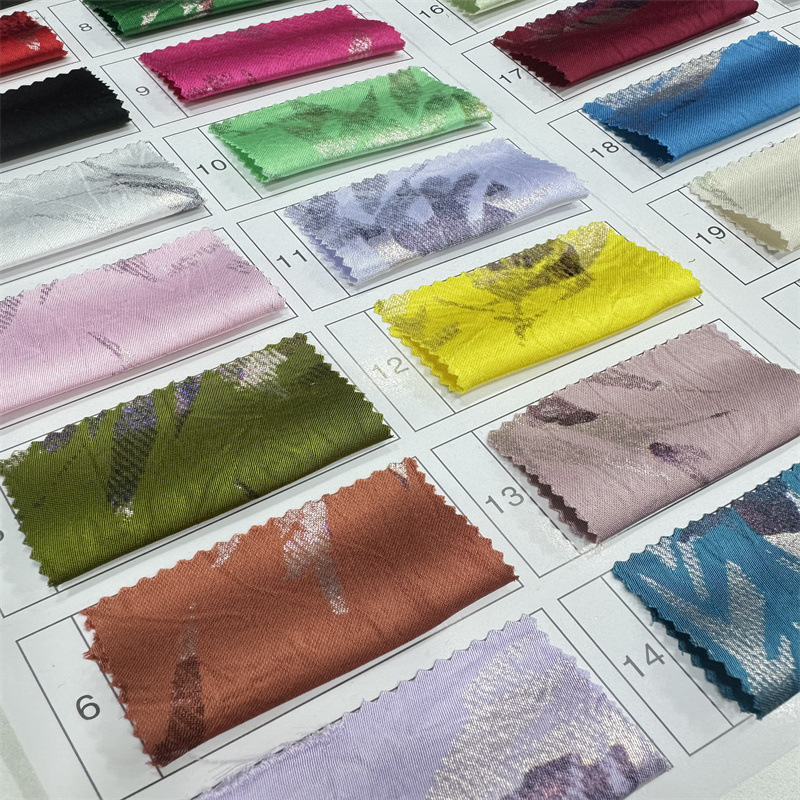 2025新款仿醋酸竹叶烫金皱布面料涤纶缎面新国风开衫旗袍连衣裙布