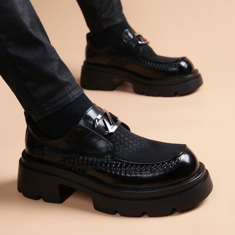 Fashionable High-Quality British-Style Gentleman Slip-On Men's Casual Leather Shoes, Versatile Business Derby Large-Toe Men's Casual Leather Shoes