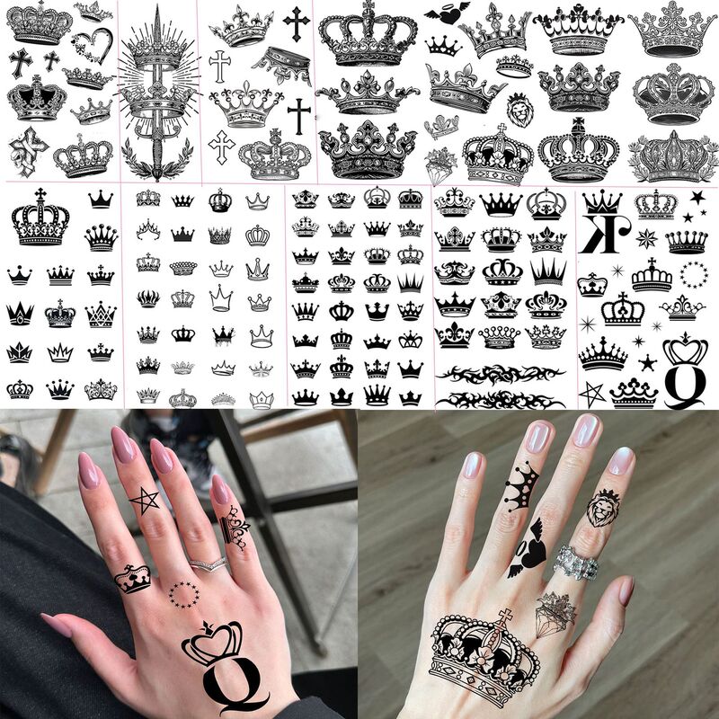 New Cross-Border Crown Temporary Tattoo Stickers Waterproof Long-Lasting Tattoo Stickers for Back of Hand and Neck Temu European and American Tattoo
