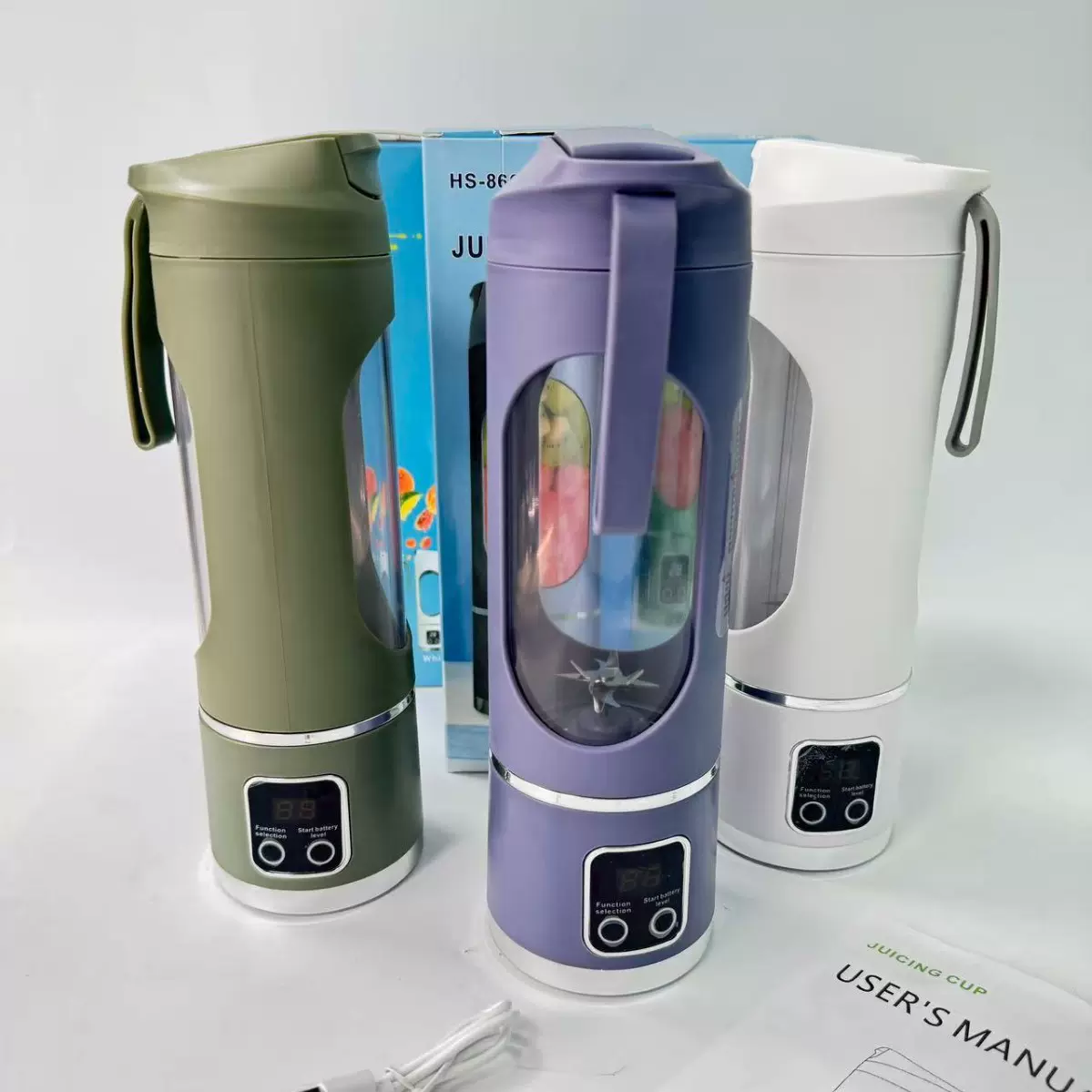 跨境榨汁杯12刀头全自动家用碎冰充电便携果汁机户外随行杯大容量