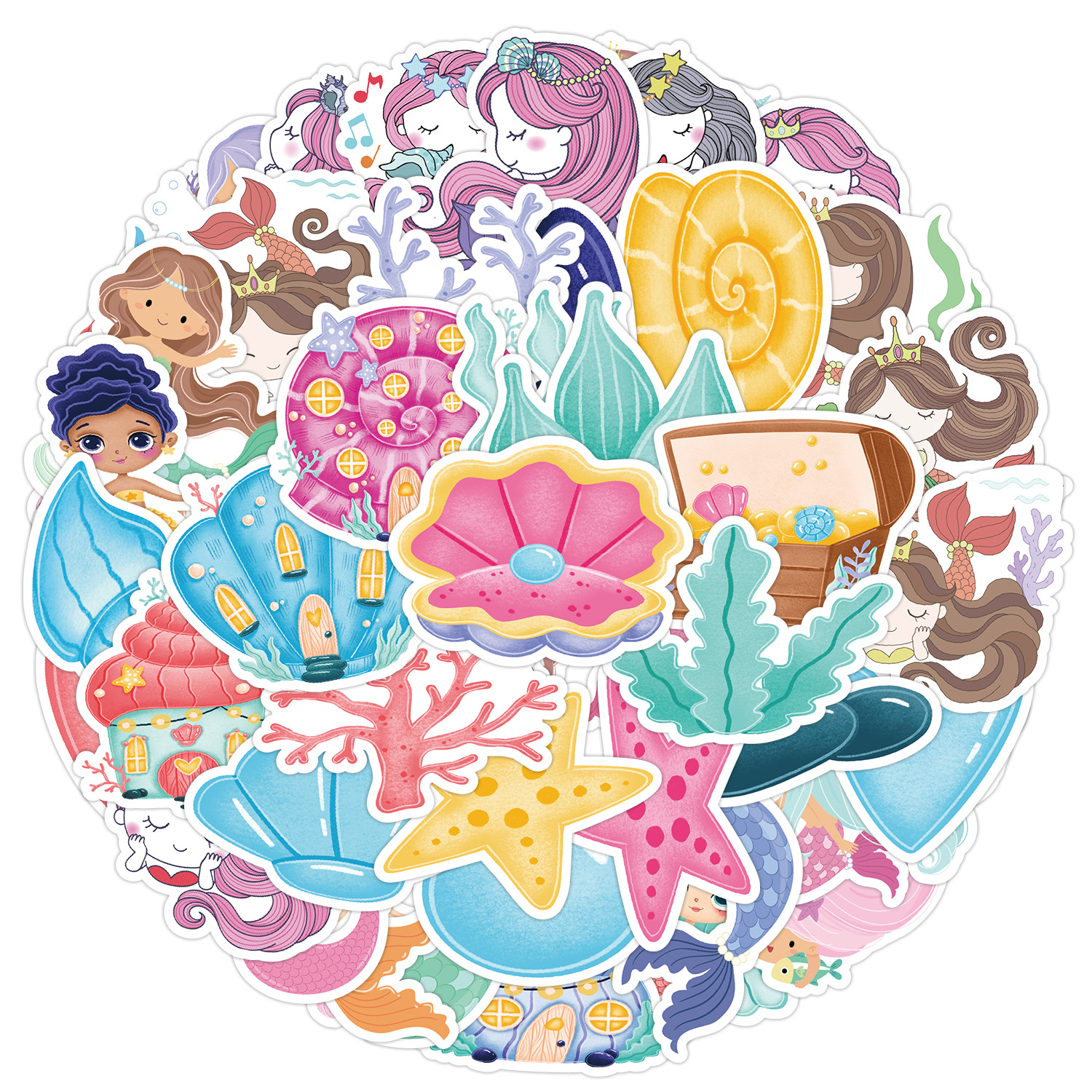 50 pegatinas de dibujos animados de sirena equipaje teléfono móvil portátil papelería pegatinas impermeable diario pegatinas al por mayor