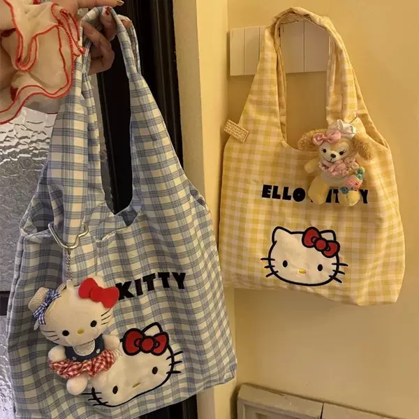 Cute Hello Kitty Shoulder Bag, Girly Large-Capacity Handbag, High-Value Versatile Cartoon Canvas Bag, Shopping Bag