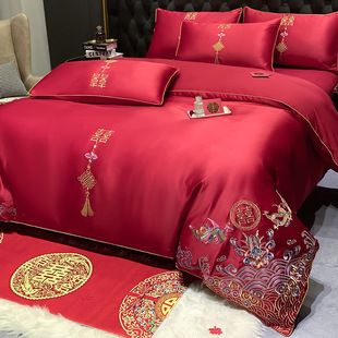 Высококлассный хлопковый комплект, красный чай улун Да Хун Пао, пододеяльник, покрывало, европейский стиль, 4 предмета, с вышивкой
