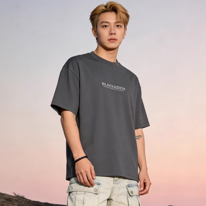 Blackeden Reflective Lettering Original National Trend American Graffiti Print Short-Sleeved T-Shirt for Men and Women Couple Tops Summer