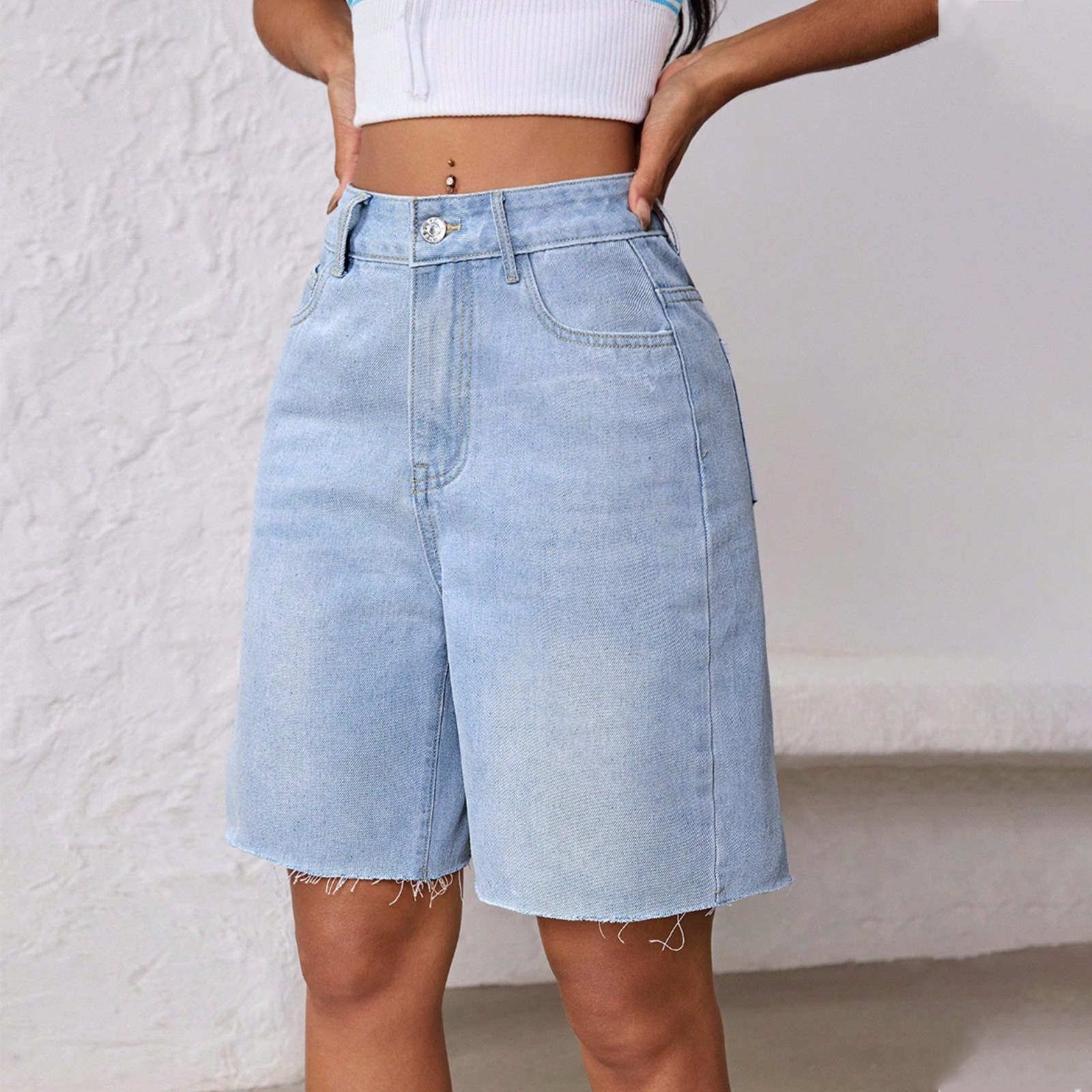 2026 European and American Cross-Border Amazon Aliexpress Summer Women's Mid-High Waist Denim Shorts, Fashionable and Versatile