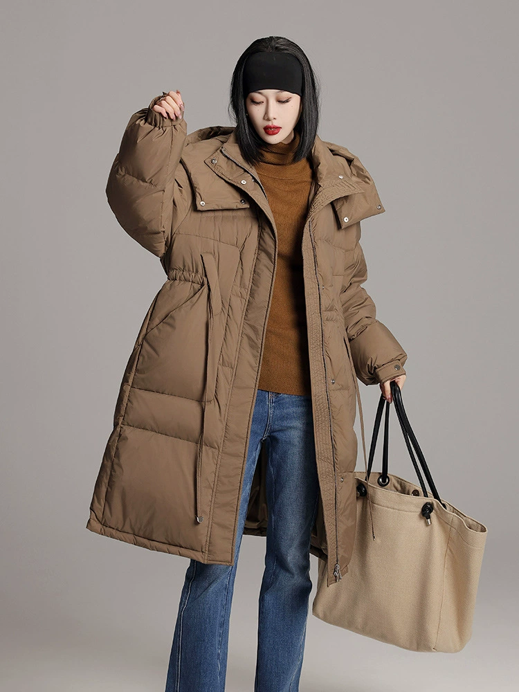 Velvet winter down jacket, duck down, hooded maxi length, oversized, increased thickness