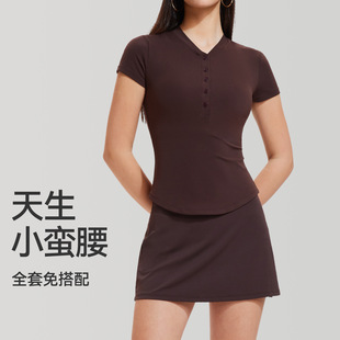 Tennis Training Sports suit Women's Tight-fit Slimming Summer Thin Short-sleeved Fitness Wear Running Professional Badminton Skirt