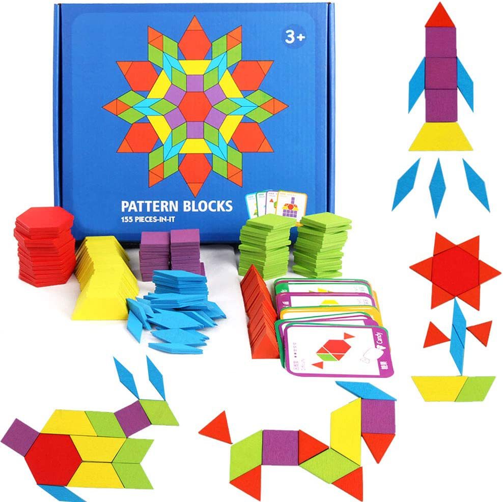 Kindergarten Classic Education Montessori Tangram Toy 155 Wooden Block Set Geometric Puzzle