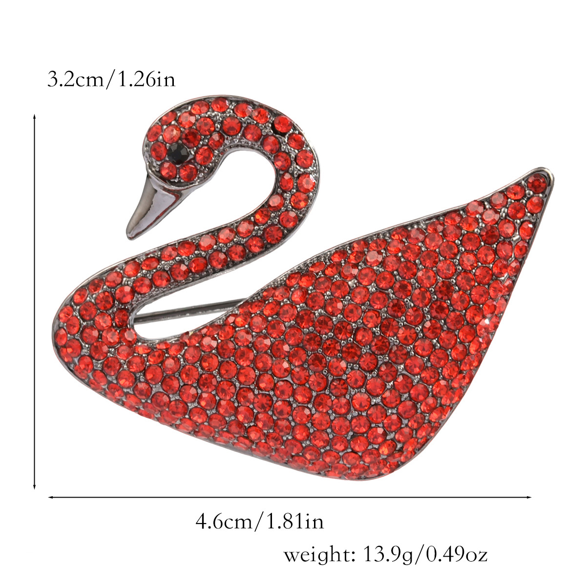 Gun plated black red full diamond swan