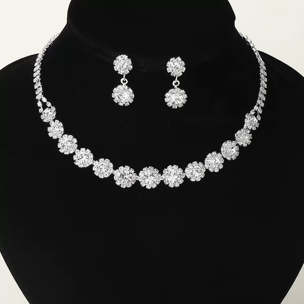 Cross-Border Best-Selling Light Luxury Fashion Jewelry Set, Elegant and High-End Rhinestone Jewelry Set, Earrings and Necklace Two-Piece Set