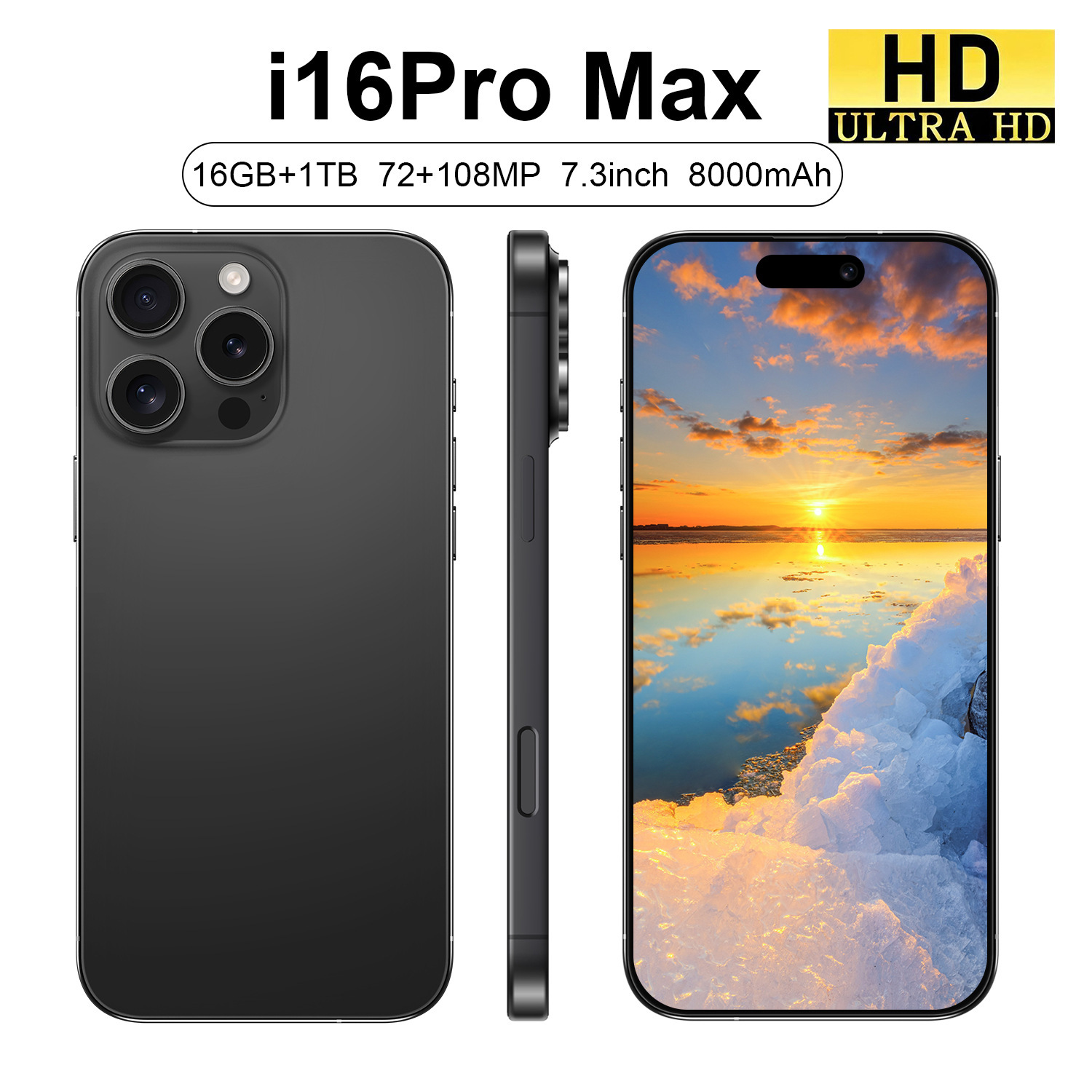 Cross-Border Popular Android Phone I16Pro Max Smartphone 7.3 Inch 16+1t Mobile Phone Source Factory Direct Sale