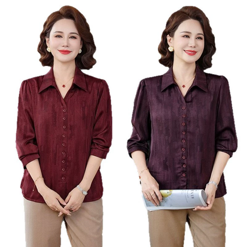 Autumn fashionable long-sleeve for mother, shirt, for middle age