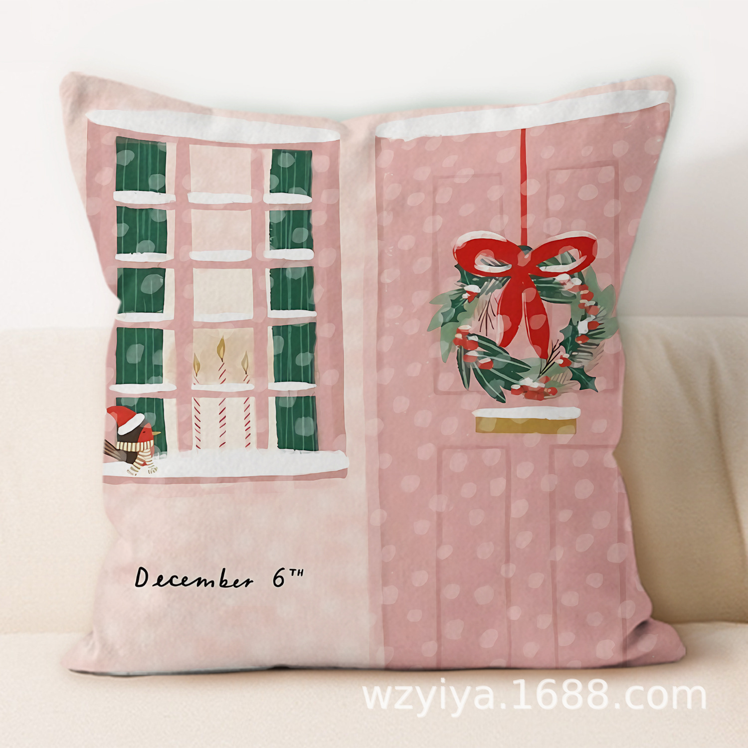 Cartoon Navidad impresa almohada cuadrada sala de estar sofá dormitorio cabezal de cama almohada funda sin núcleo cojín