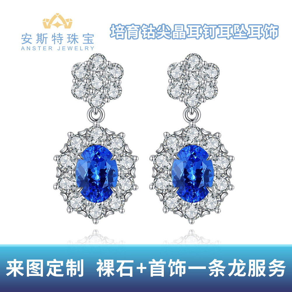 18K white gold earrings with blue lab-grown cobalt spinel colored gemstones