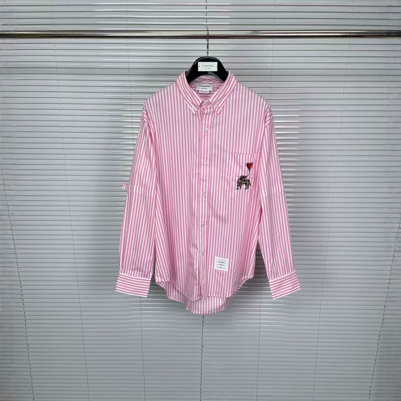 TB Factory Direct Sale Spring and Autumn New Model Qixi Festival Limited Edition Heart-Shaped Pink Vertical Stripe Shirt Unisex Casual Shirt TB Factory Direct Sale Spring and Autumn New Model Qixi Festival Limited Edition Heart-Shaped Pink Vertical Stripe Shirt Unisex Casual Shirt