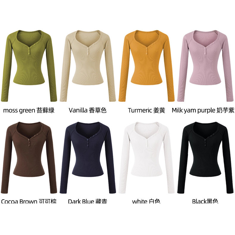 American Retro Henry Peach Heart Collar Button Slim Long-Sleeved T-Shirt for Women 2025 Autumn New Inner Top Bottoming Shirt