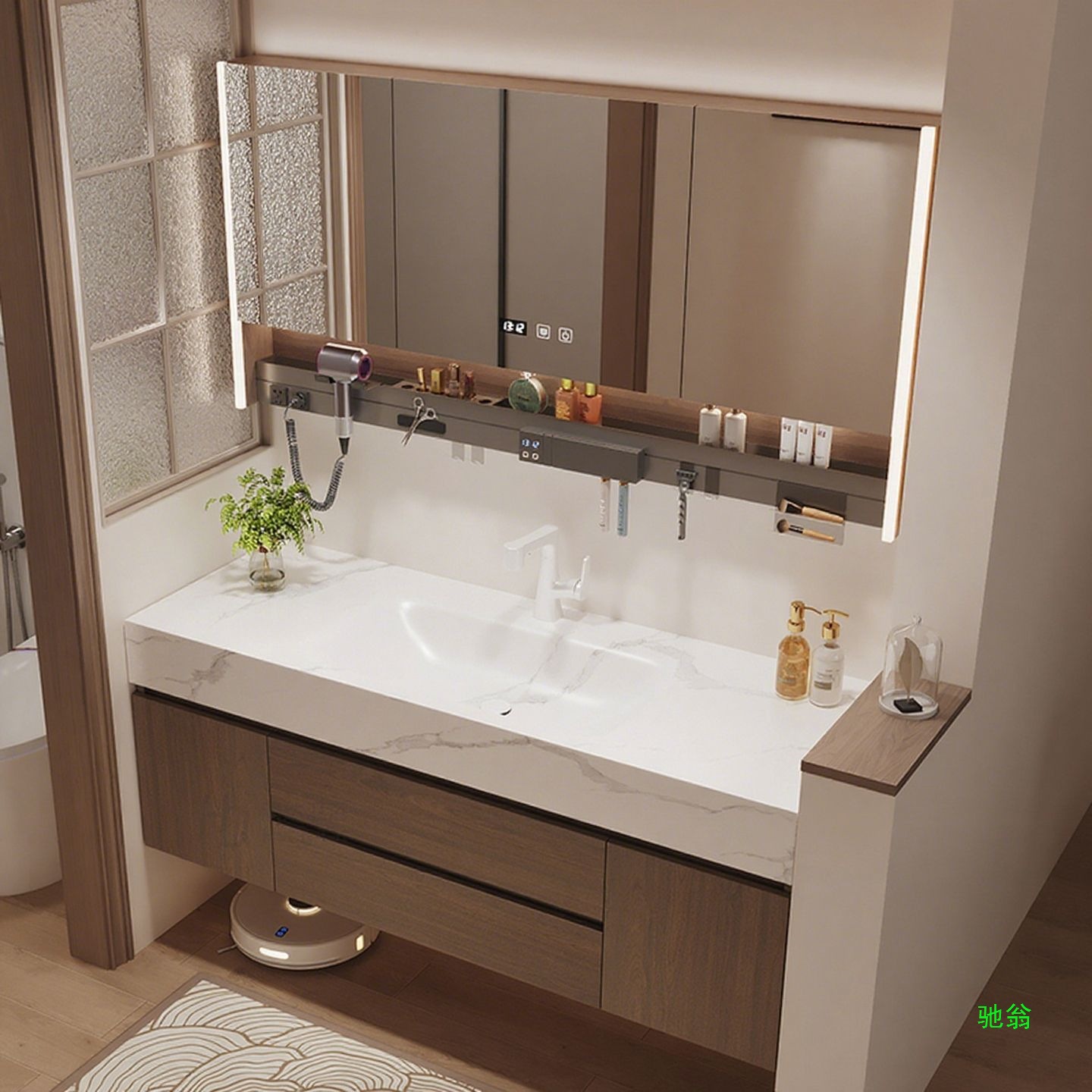 Medieval Style Bathroom Cabinet Walnut Slate Hot-Bent Integrated Basin Combination Bathroom Washbasin Washbasin