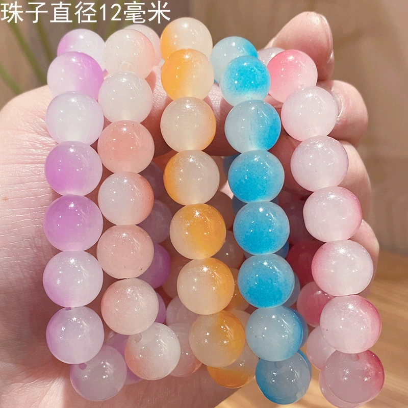 Elastic glass bead bracelet white jade, gradient
