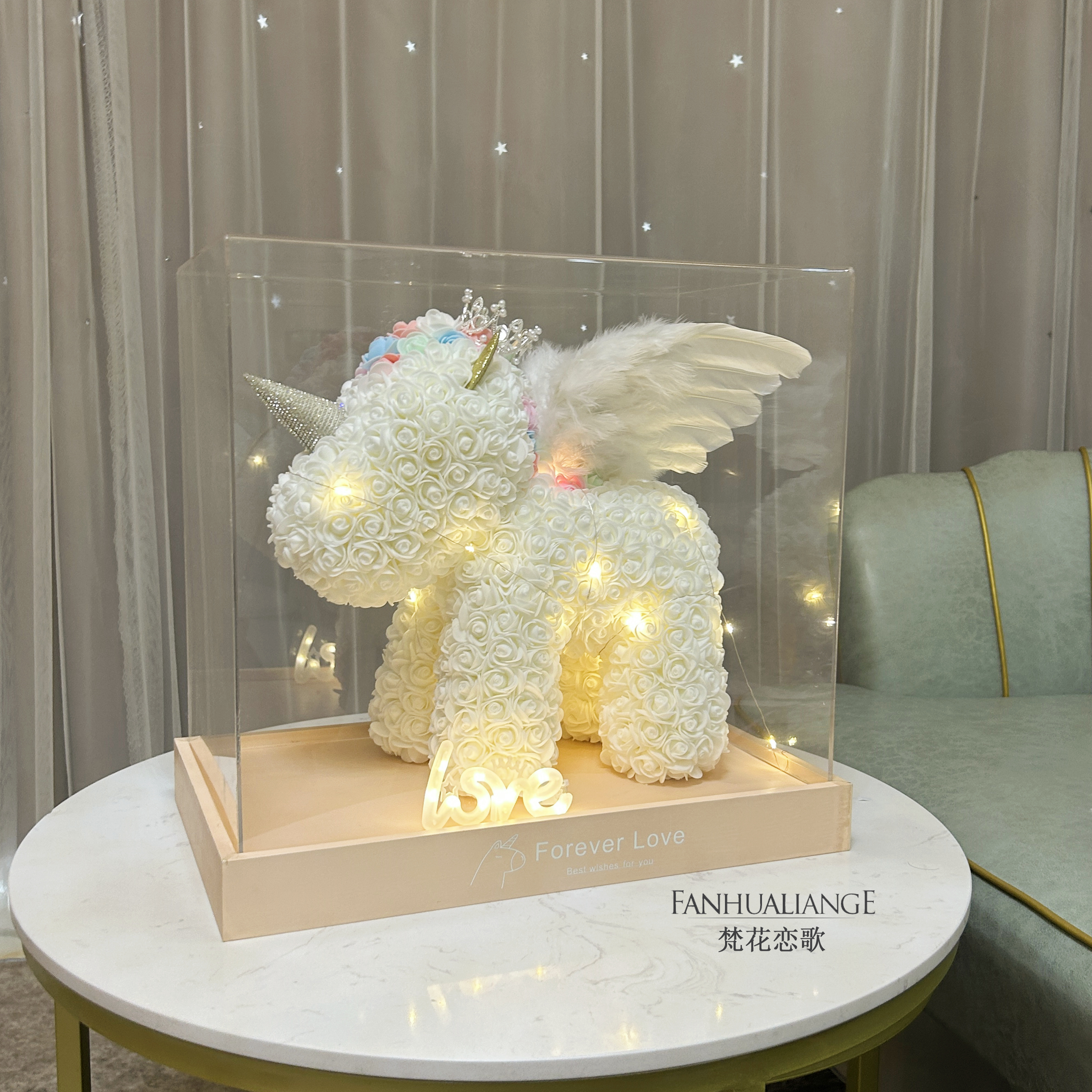 Unicornio flor inmortal rosa ramo caja de regalo de regalo para el día de San Valentín para la novia esposa y amiga