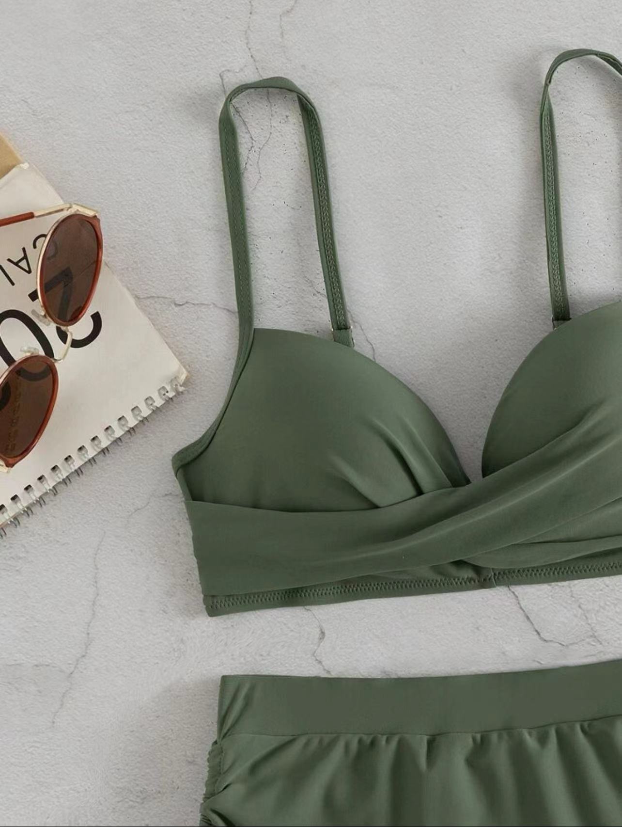 Comfort Function Solid Color Pattern Women's Solid Color 2 Pieces Set Bikinis Swimwear