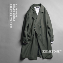 春秋季男士西装领廓形中长款风衣外套简约双排扣休闲薄款上衣新